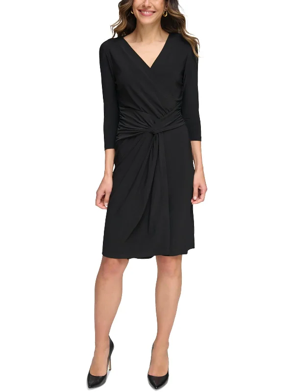 Women's V-Shaped-Neck DressesWomens Knot-Front Polyester Wear To Work Dress