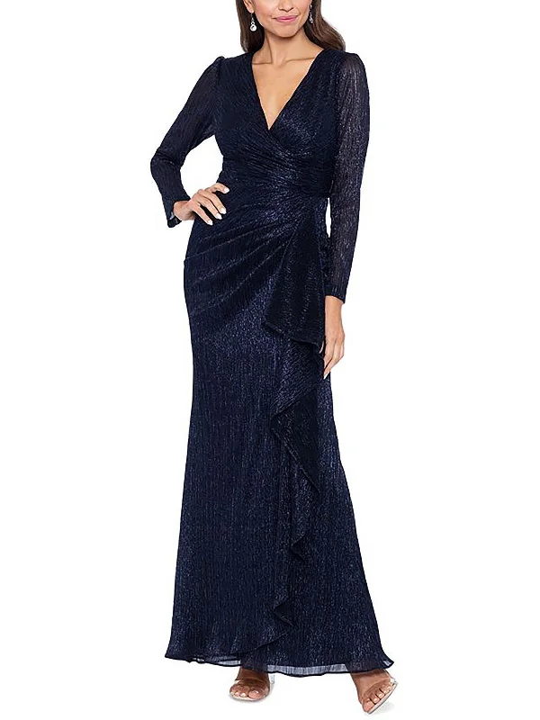 Women's Boat-Back DressesWomens Metallic Ruched Evening Dress