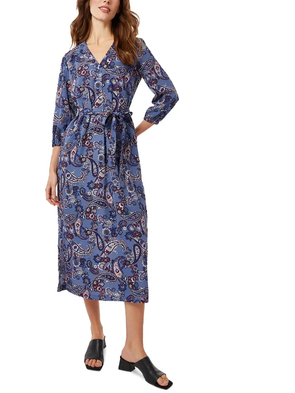 Women's Lapel Collar DressesWomens Paisley Long Shift Dress