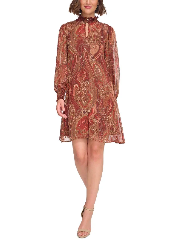 Women's Collarless DressesWomens Paisley Short Shift Dress