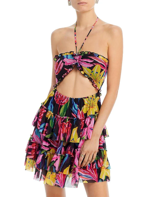 Women's U-Back DressesWomens Printed Cutout Halter Dress