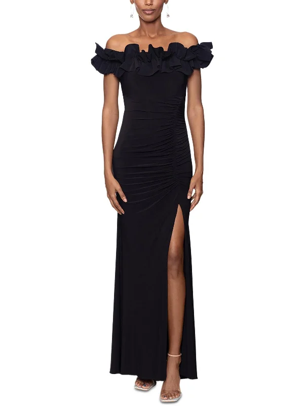 Women's Notched Collar DressesWomens Ruffled Off-The-Shoulder Evening Dress