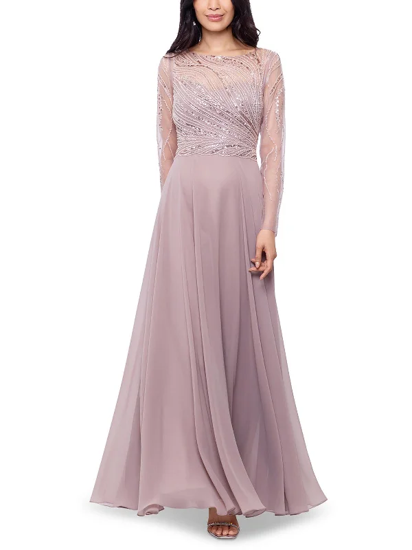 Women's Sweetheart-Back DressesWomens Sequined Chiffon Evening Dress