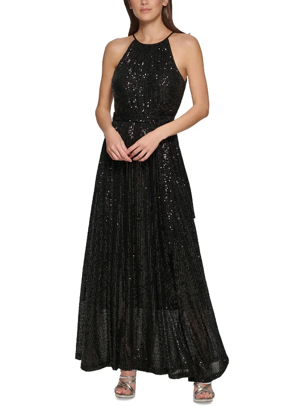 Women's Maxi DressesWomens Sequined Halter Evening Dress