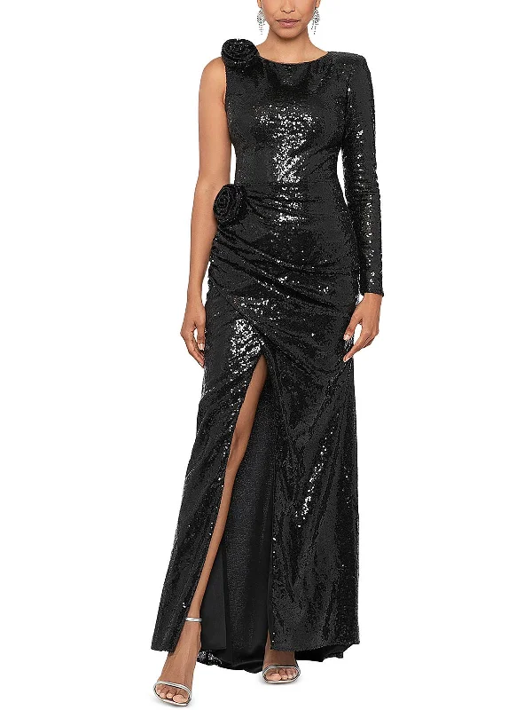 Women's Collarless DressesWomens Sequined One Shoulder Evening Dress