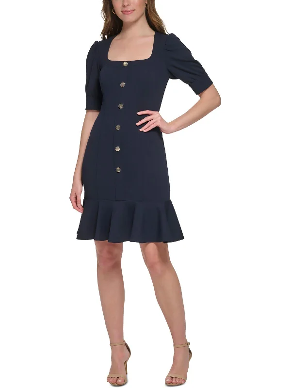 Women's Shirt Collar DressesWomens Square Neck Short Sheath Dress