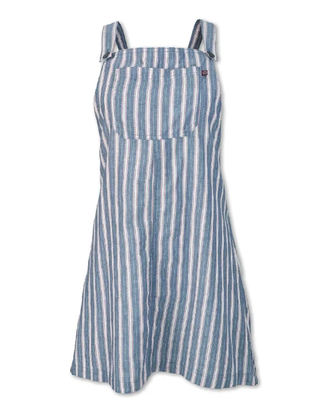 Women's Square Collar DressesWomen's Striped Overall Dress In Blue