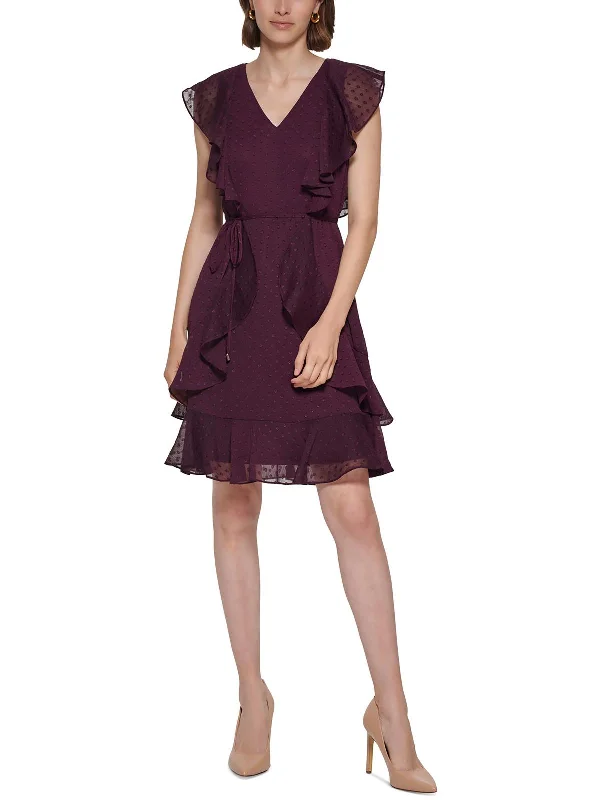 Women's Narrow-Neck DressesWomens Textured Polyester Fit & Flare Dress