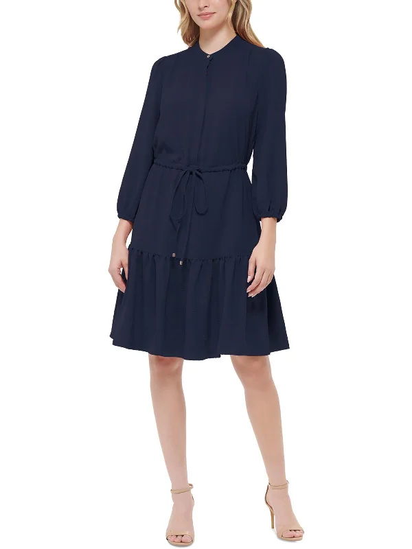 Women's V-Shaped Collar DressesWomens Tiered Polyester Shirtdress