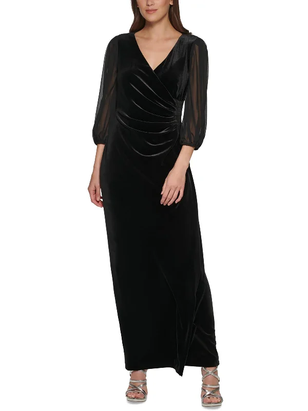 Women's Square Collar DressesWomens Velvet Chiffon Sleeve Evening Dress