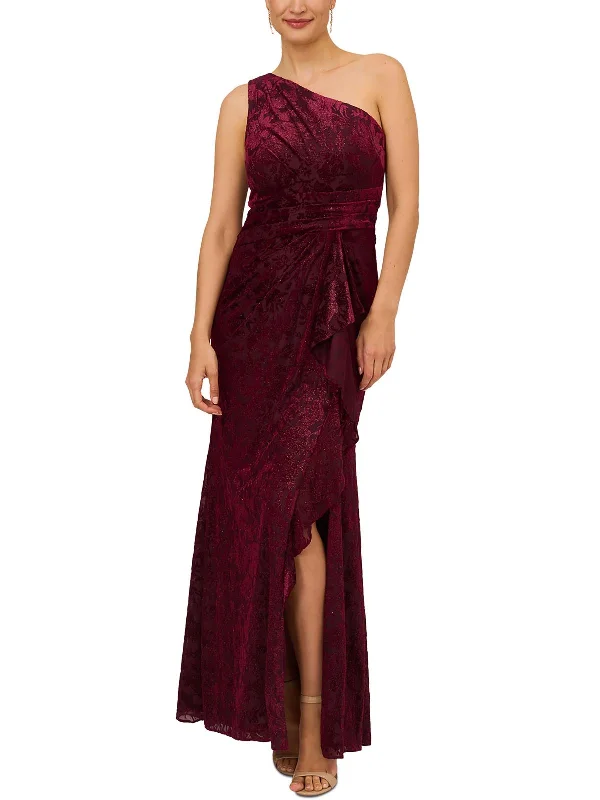 Women's Low Collar DressesWomens Velvet One Shoulder Evening Dress