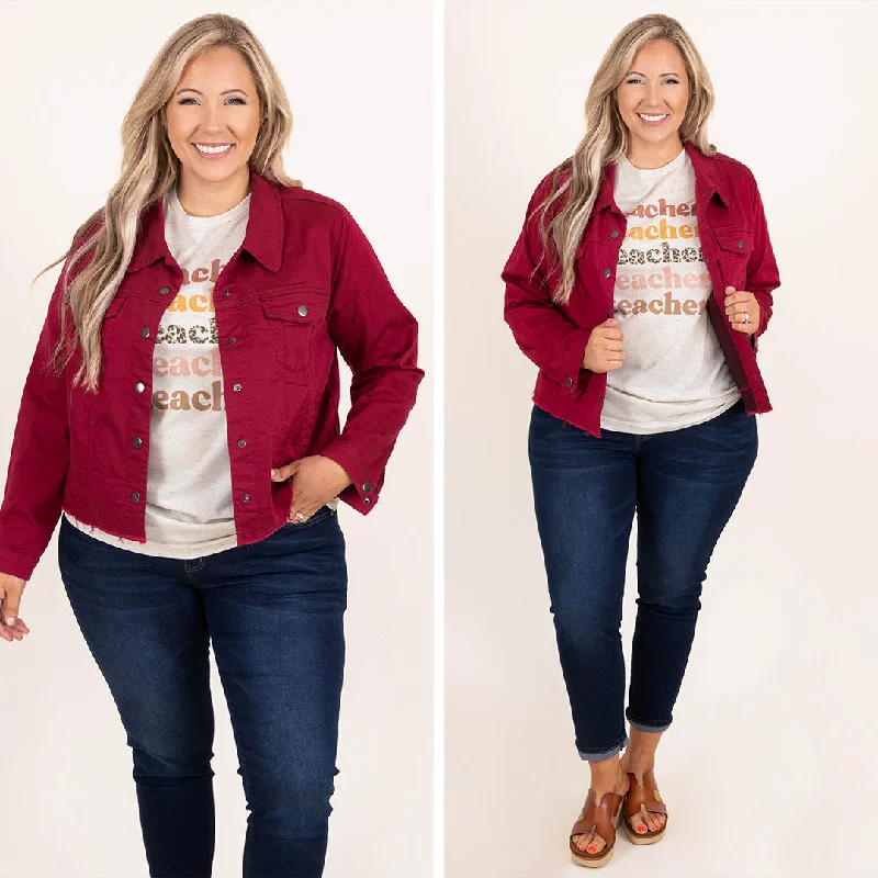 Women's Blouse with Straight HemButton Down To Play Jacket, Burgundy