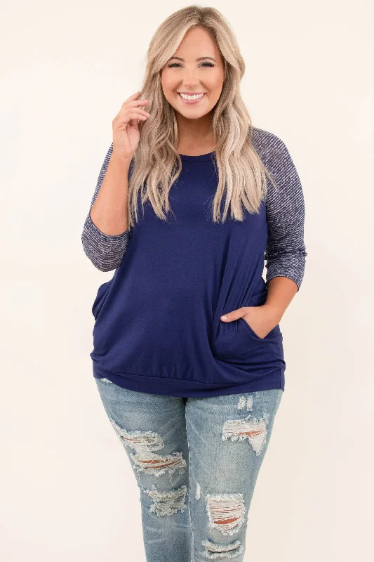 Women's Blouse with Cropped LengthChilly Afternoons Top, Navy