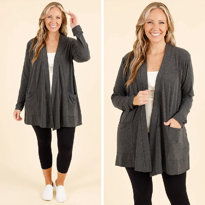 Women's Blouse with Collarless DesignKindness and Compassion Cardigan, Charcoal