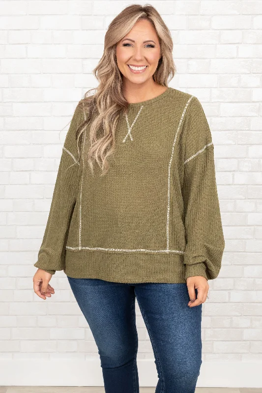 Women's Blouse with Three-Quarter SleevesLady May Top, Olive