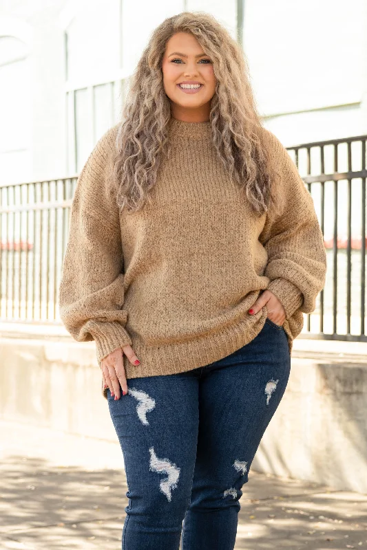 Women's Blouse with Square CollarLet's Snuggle Sweater, Taupe