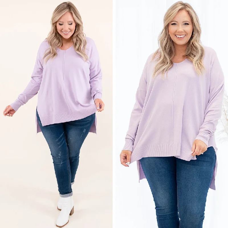 Women's Blouse with Wide CollarMiss Who I Was Sweater, Dusty Lavender