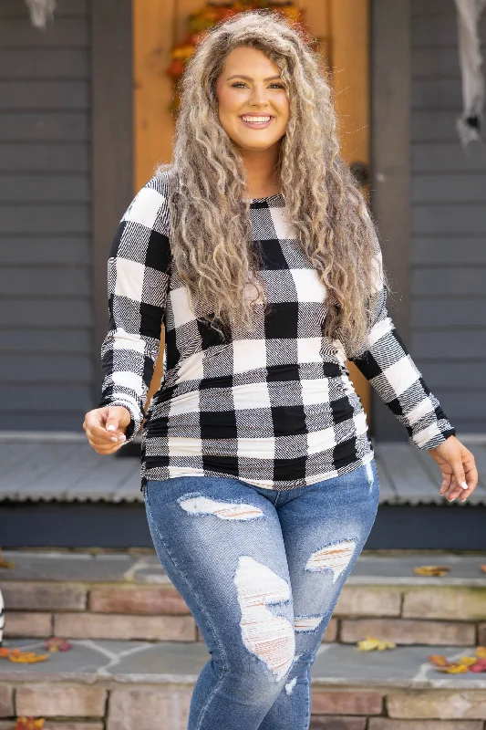 Women's Blouse for ChurchOutside Looking In Top, Black-White