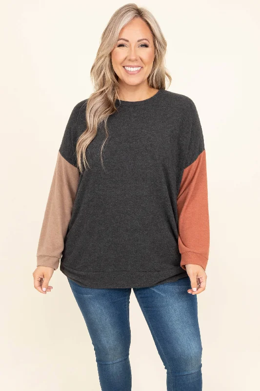 Women's Blouse with Wide CollarPerfectly You Top, Charcoal