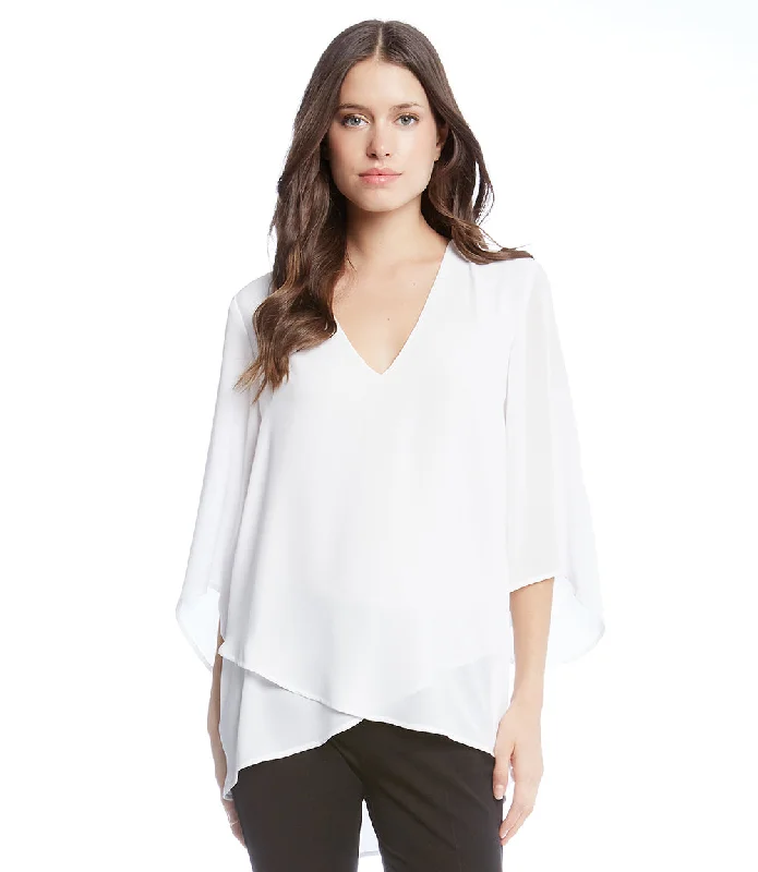 Women's Blouse with Bell SleevesPetite Size Bracelet Sleeve Asymmetric Top