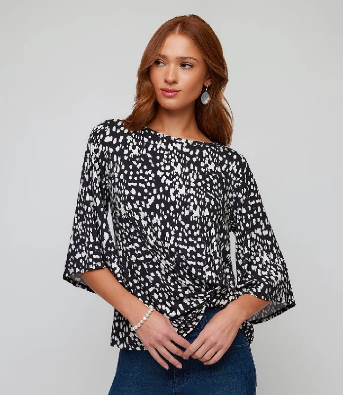 Women's Blouse with Lapel CollarPetite Size Flare Sleeve Pick Up Top