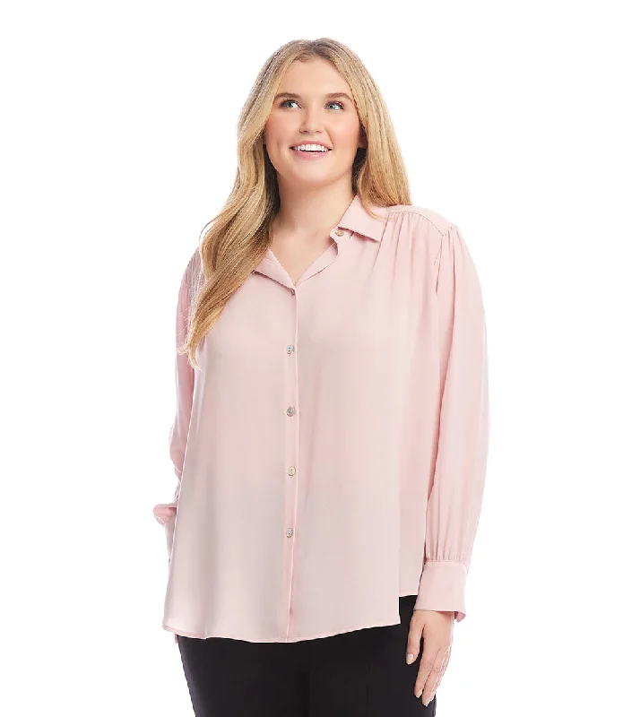 Women's Blouse with High CollarPlus Size Dropped Shoulder Blouse