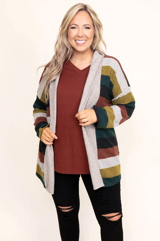 Women's Blouse with High CollarSlowing Down Cardigan, Olive