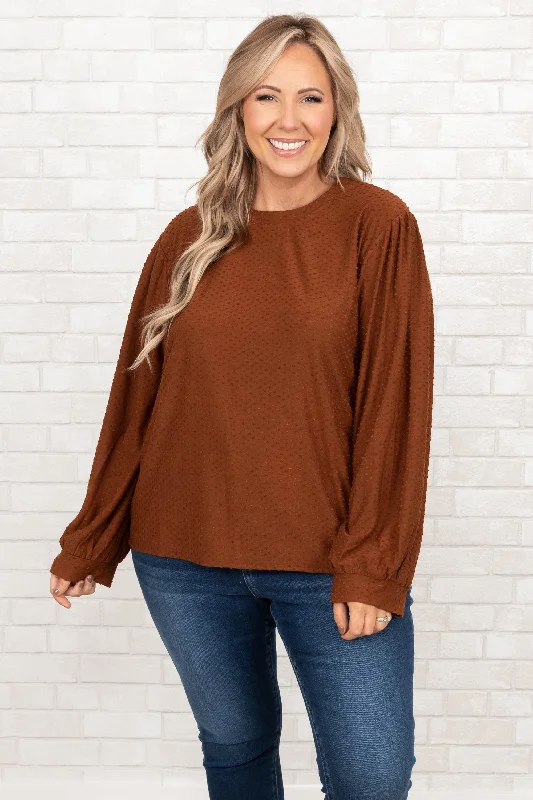 Women's Blouse with Mid-LengthThinking About The Future Top, Brown