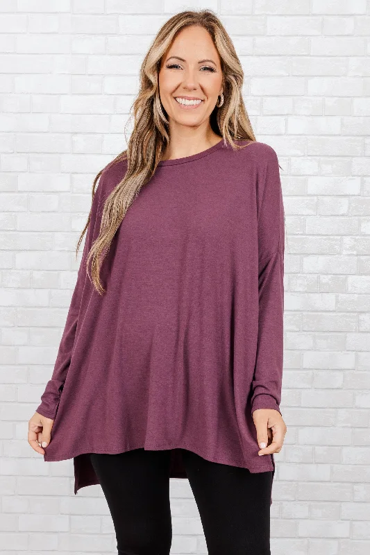 Women's Blouse with LaceTime Well Spent Top, Eggplant