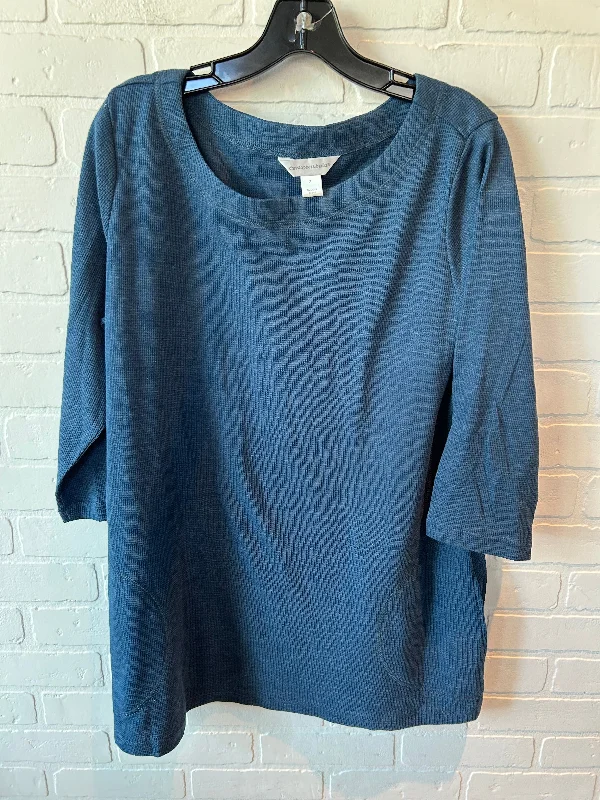 Women's Blouse with Gathered SleevesTop 3/4 Sleeve Basic By Christopher And Banks In Blue, Size: Xl