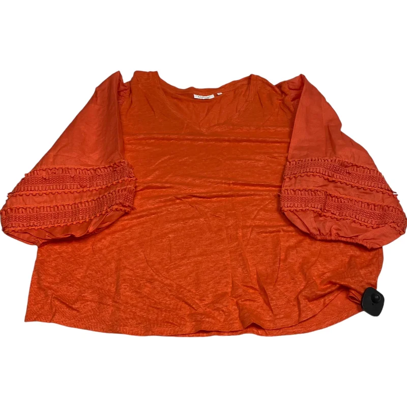 Women's Blouse with Boat CollarTop 3/4 Sleeve By Chicos In Orange, Size: Xxl