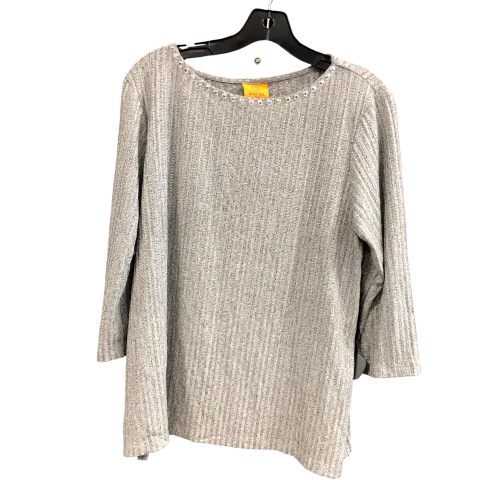 Women's Blouse with ShirringTop 3/4 Sleeve By Ruby Rd In Grey, Size: L