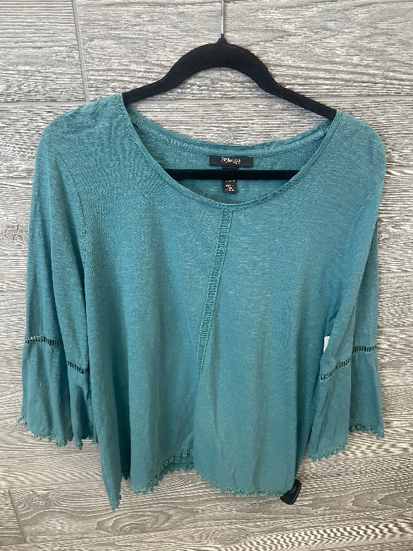 Women's Blouse with U-Shaped CollarTop 3/4 Sleeve By Style And Company In Teal, Size: Petite L