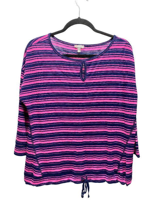 Women's High-Neck BlouseTop 3/4 Sleeve By Talbots In Striped Pattern, Size: L