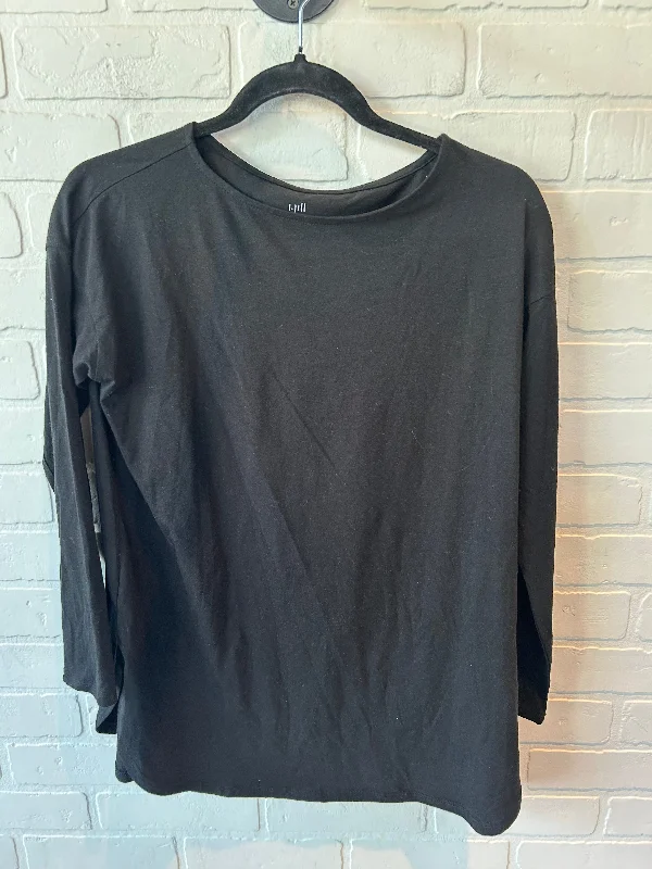 Women's Blouse with Low CollarTop Long Sleeve Basic By J. Jill In Black, Size: Xs