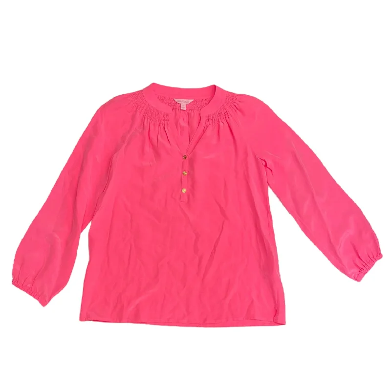 Women's Blouse with Boat NeckTop Long Sleeve Basic By Lilly Pulitzer In Pink, Size: S