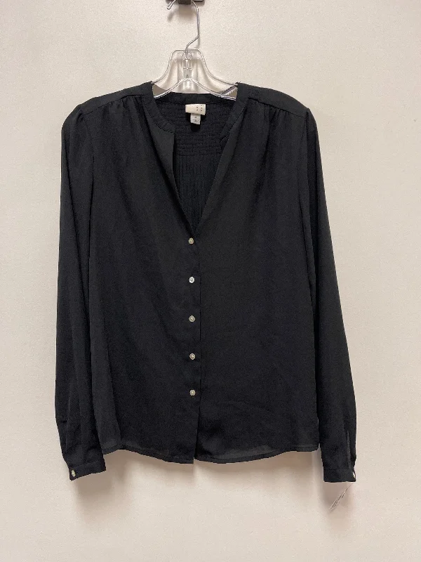 Women's Blouse with Shirt CollarTop Long Sleeve By A New Day In Black, Size: M