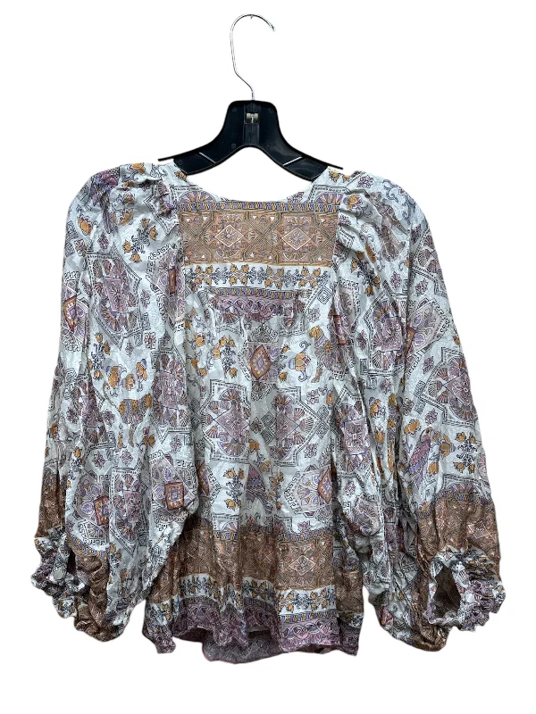 Women's Blouse with V-Shaped CollarTop Long Sleeve By Anthropologie In Multi-colored, Size: Xs