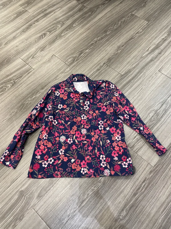 Women's Blouse with Wide CollarTop Long Sleeve By Appleseeds In Floral Print, Size: 1x