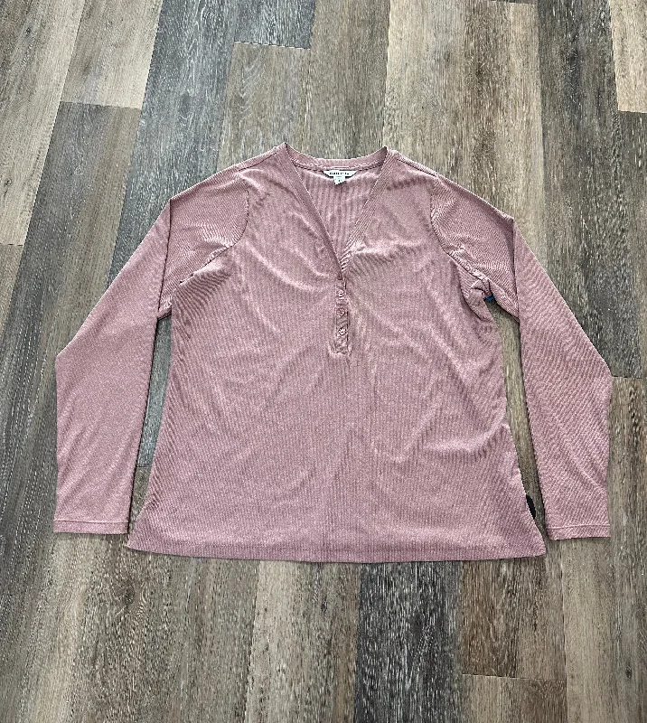 Women's Blouse with Rounded CollarTop Long Sleeve By Athleta In Pink, Size: 2x