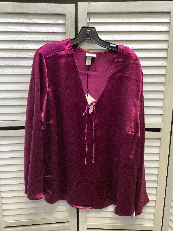 Women's Blouse with PeterTop Long Sleeve By Ava & Viv In Purple, Size: 1x