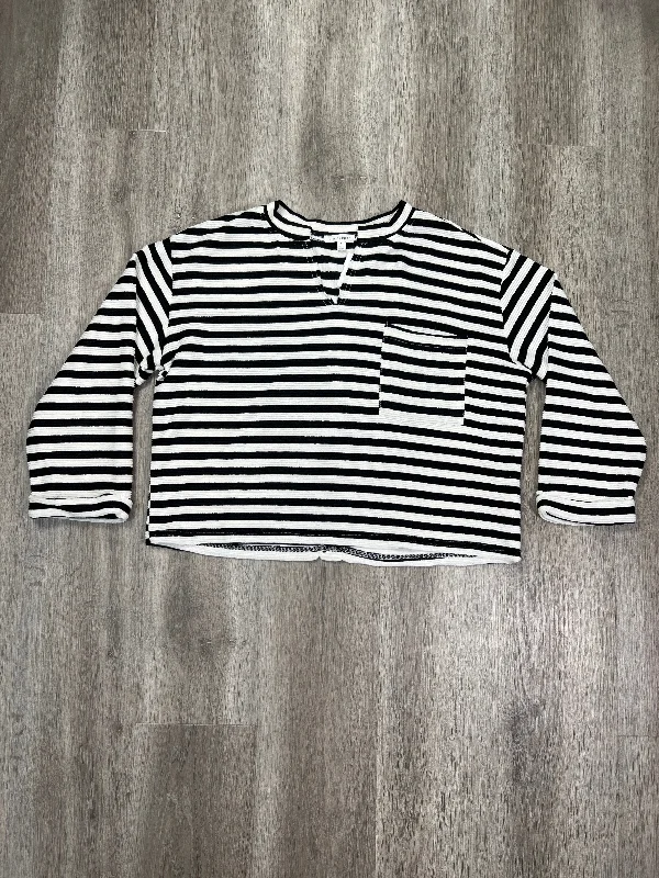 Women's Blouse with Rounded CollarTop Long Sleeve By Blu Pepper In Striped Pattern, Size: S