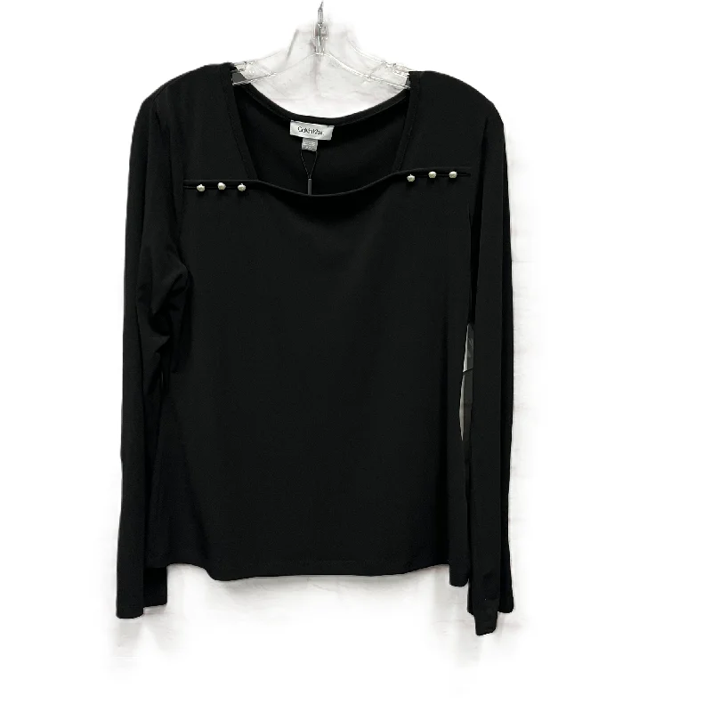 Women's Blouse with Shawl CollarTop Long Sleeve By Calvin Klein In Black, Size: M