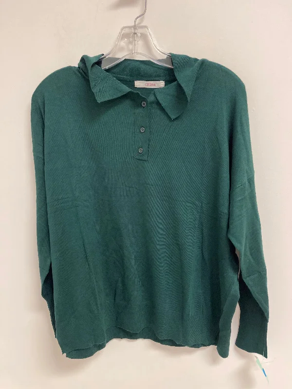 Women's Blouse with Mandarin CollarTop Long Sleeve By Cherish In Green, Size: L