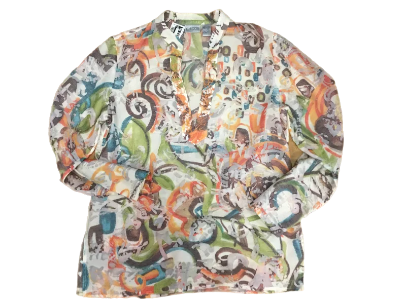 Women's Blouse with Three-Quarter SleevesTop Long Sleeve By Chicos In Multi-colored, Size: 1