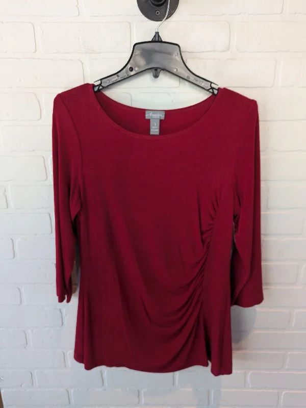 Women's Blouse with Keyhole CollarTop Long Sleeve By Chicos In Red, Size: M