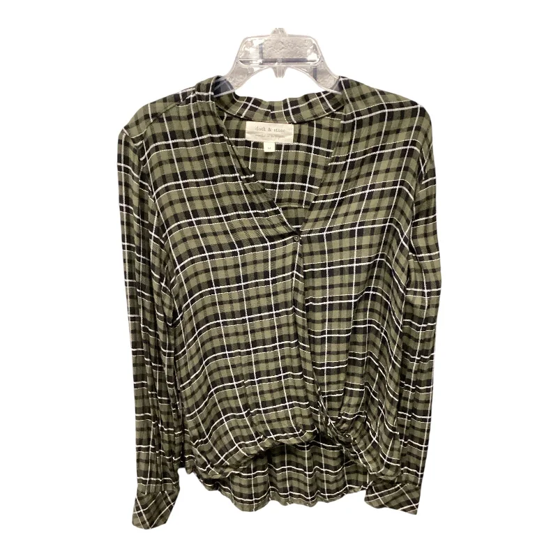 Women's Blouse with Keyhole NeckTop Long Sleeve By Cloth And Stone In Plaid, Size: M