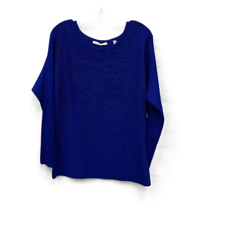 Women's Blouse with Rounded CollarTop Long Sleeve By Cyrus Knits In Blue, Size: M