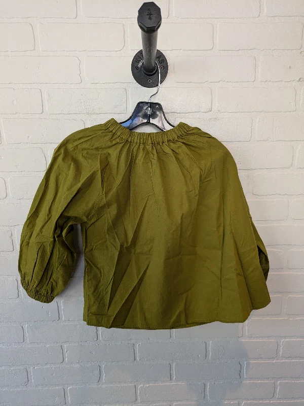 Women's Blouse with Mandarin CollarTop Long Sleeve By Downeast In Green, Size: Xs