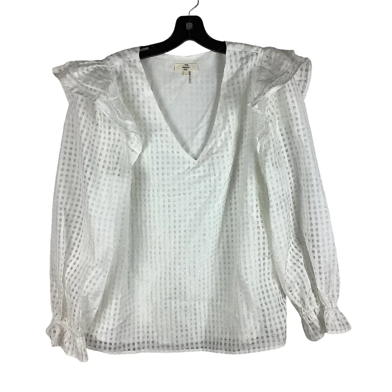 Women's Blouse with Wide CollarTop Long Sleeve By Entro In White, Size: L